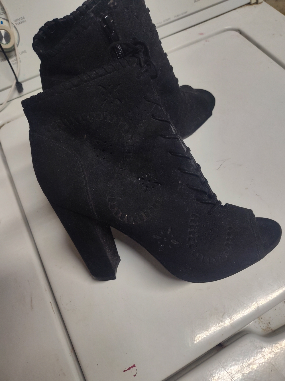 Black Lace-Up Peep Toe Ankle Boots - Women